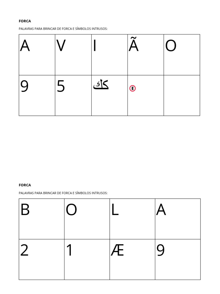 Palavras e Símbolos para Jogo da Forca | PDF