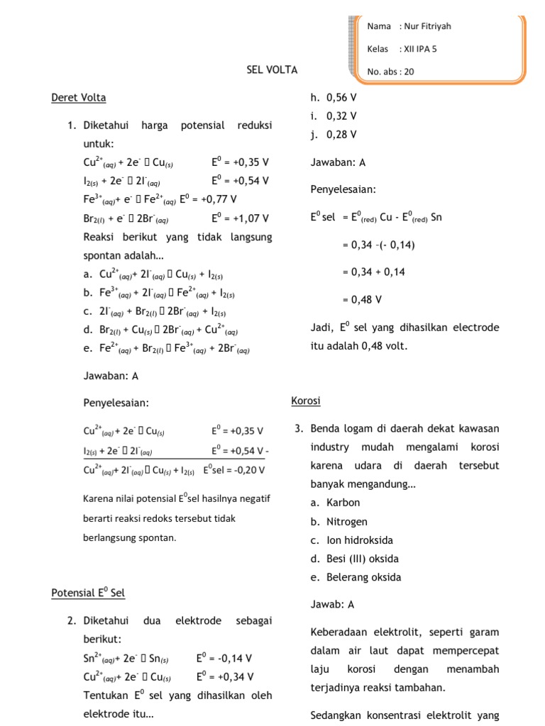 Soal Pembahasan Sel Volta