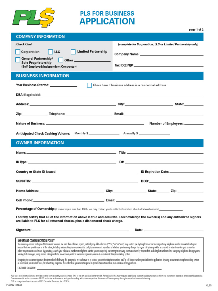 PLS Business Application Form | PDF | Identity Document | Business
