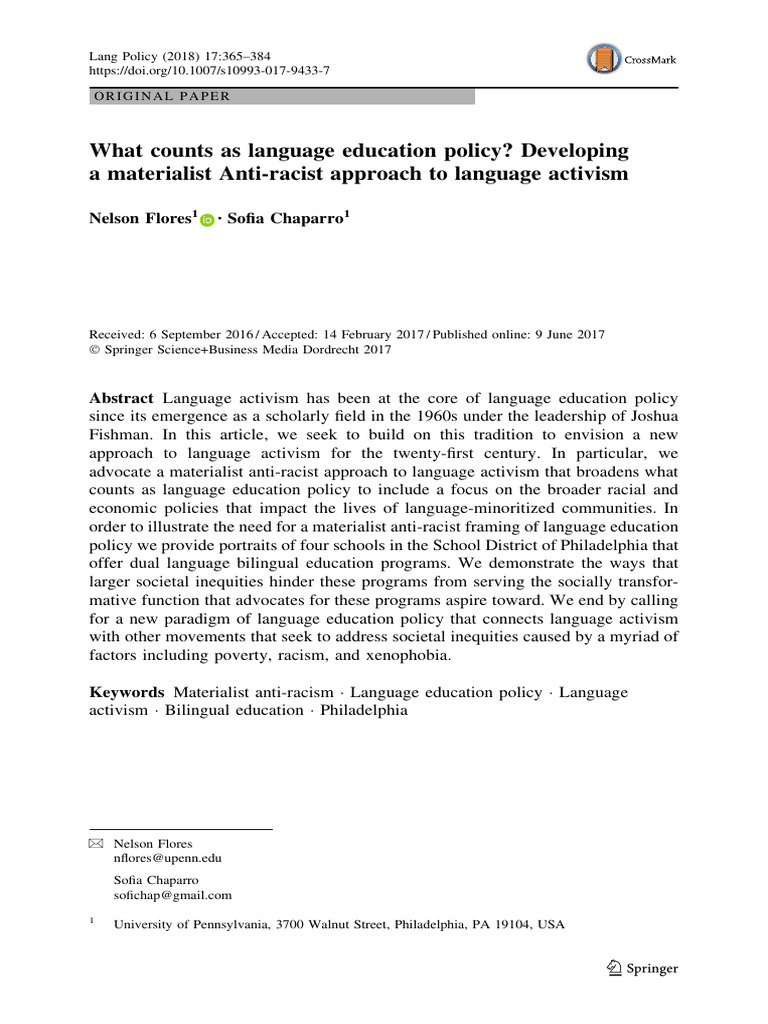Flores - What counts as language education policy? PDF Hispanic And Latino Americans Race