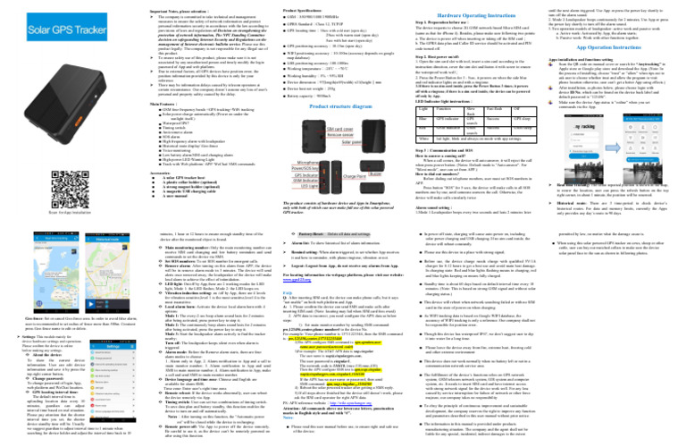 Solar GPS Tracker User Guide | PDF | Mobile App | General Packet Radio ...