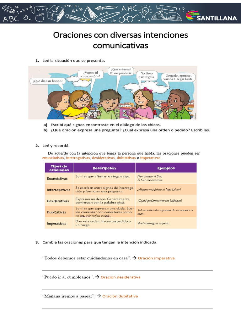 Intenciones comunicativas en oraciones | PDF