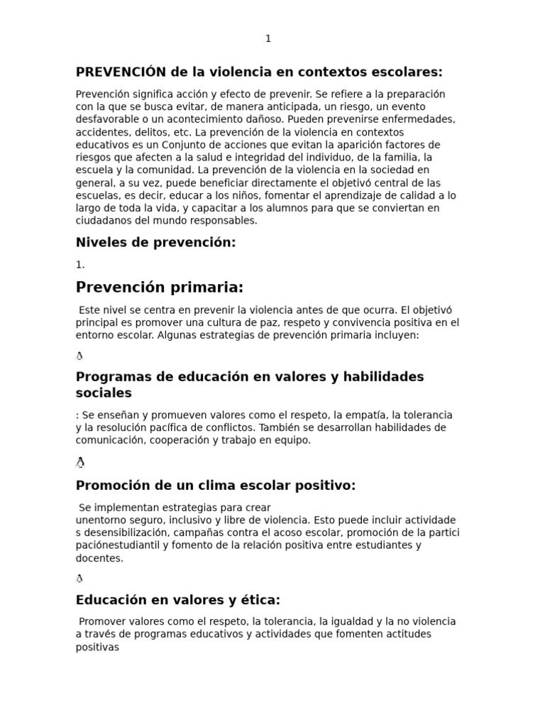 PREVENCIÓN de La Violencia en Contextos Escolares | PDF | Sicología ...