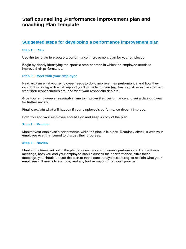 Performance Improvement Plan Template | PDF | Psychological Concepts ...