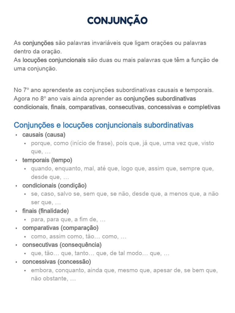 Tipos de Conjunções Subordinativas | PDF
