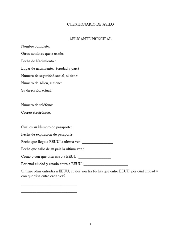 Cuestionario Completo de Asilo | PDF