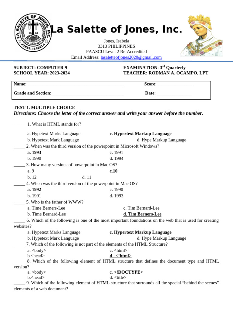 Computer 9 Final (3) | PDF | Html | World Wide Web