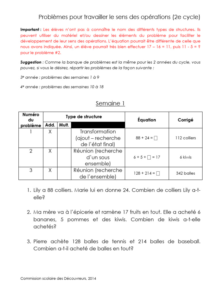 Sens des opérations au 2e cycle | PDF