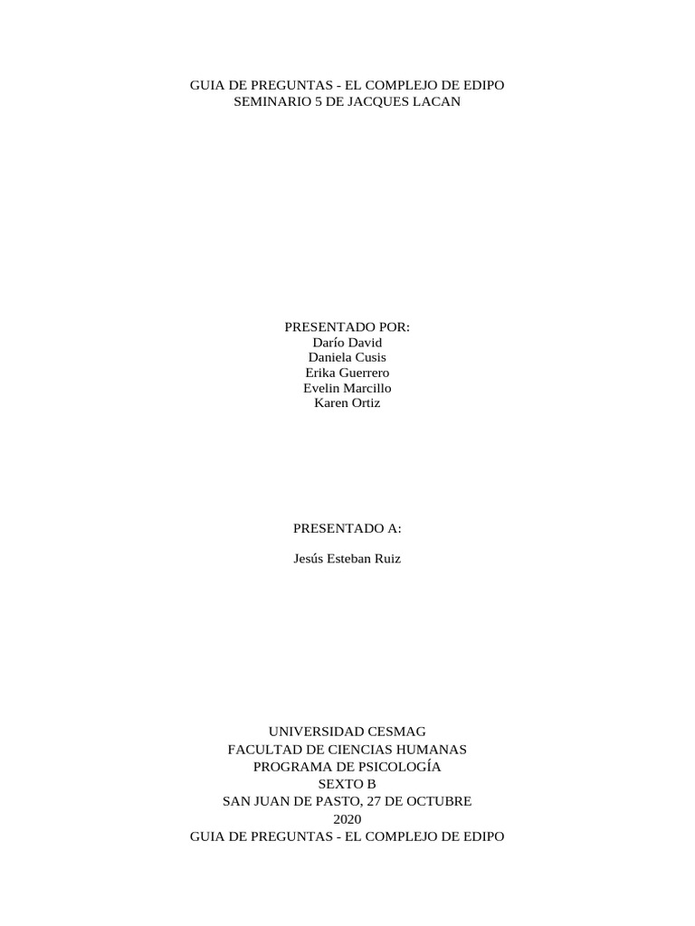 Preguntas sobre el Complejo de Edipo | PDF | Jacques Lacan | Complejo ...