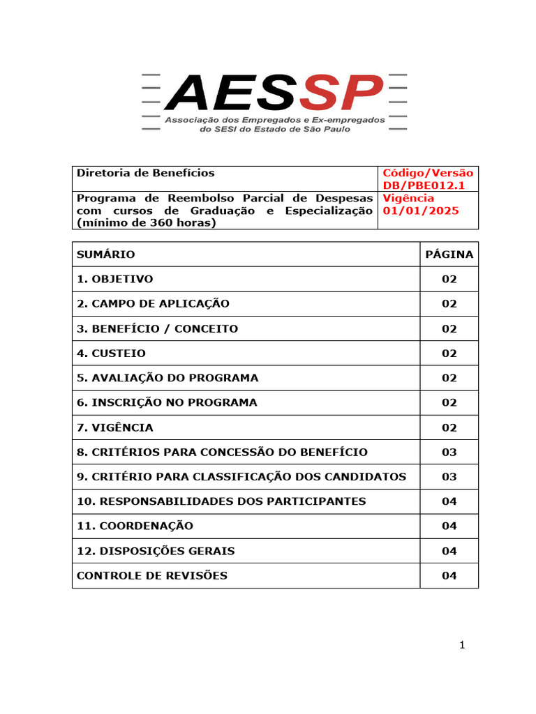 Reembolso de Cursos AESSP 2025 | PDF