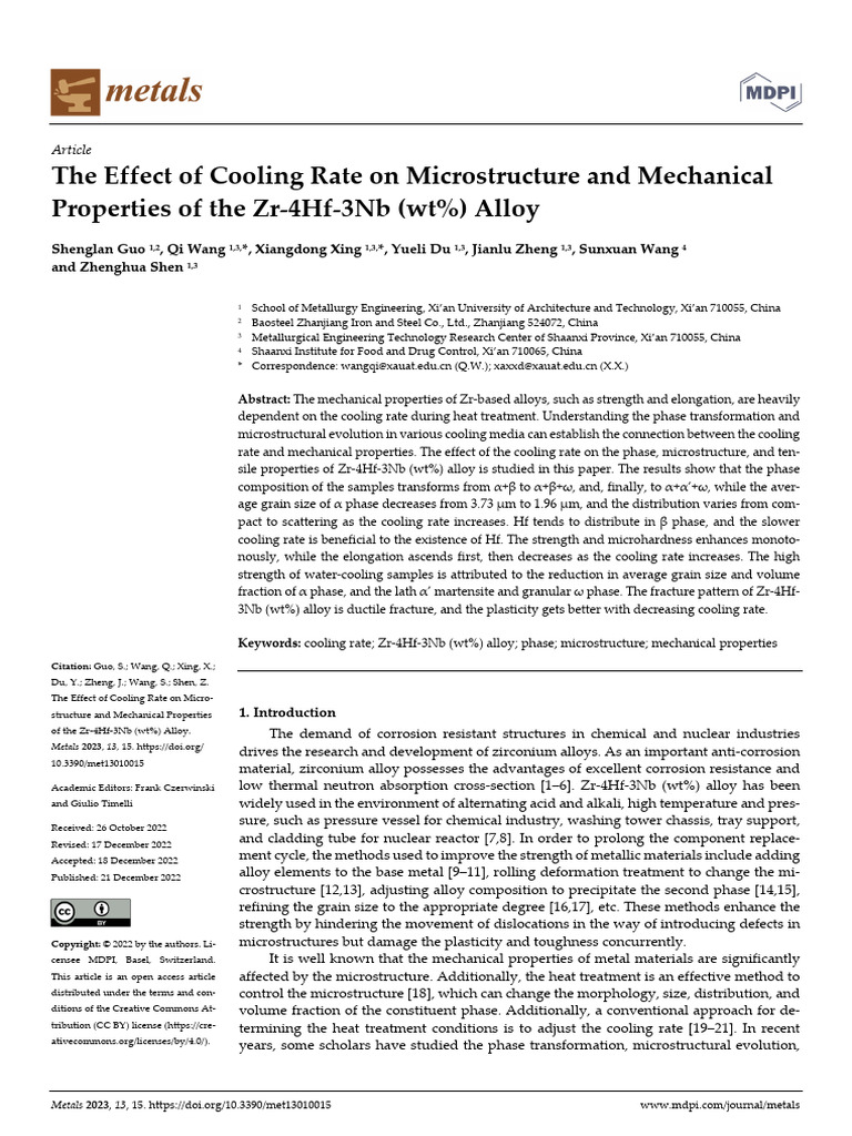 Cooling Rate Effects on Zr-4Hf-3Nb Alloy | PDF | Strength Of Materials ...