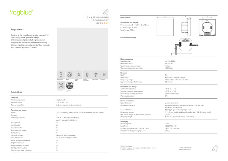 frogControl1-1 Technical Specifications | PDF