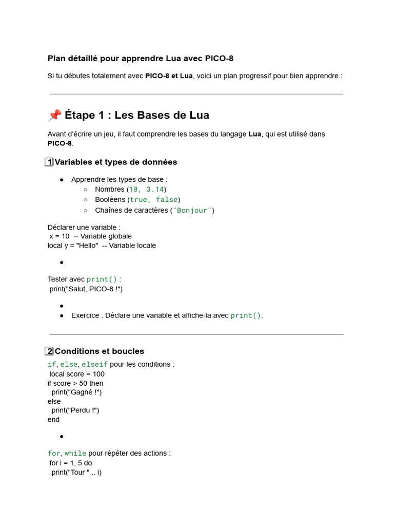 Apprendre Lua avec PICO-8 : Guide Pratique | PDF | Programmation ...