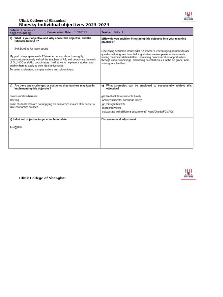 A2 Economics Teaching Objectives 2023-2024 | PDF
