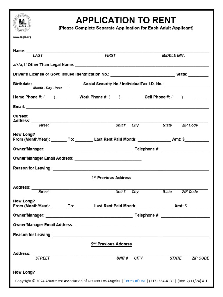 A1 Application To Rent Rev 21124 | PDF | Renting | Credit