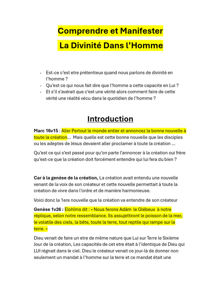 La Divinité en L'Homme : Une Réalité | PDF | Dieu | Création (Bible)