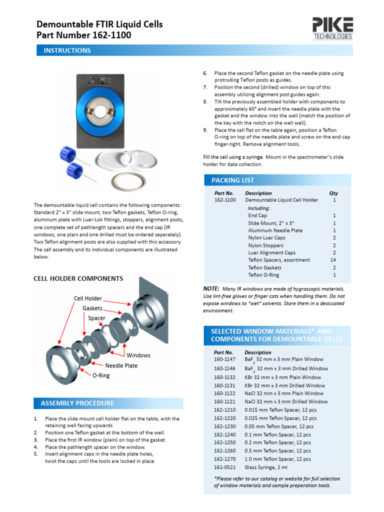 Demountable FTIR Liquid Cell Guide | PDF | Syringe