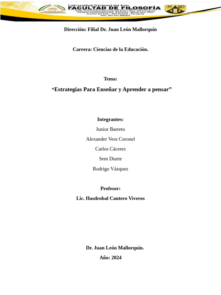 Estrategias para Enseñar a Pensar | PDF | Pensamiento | Aprendizaje