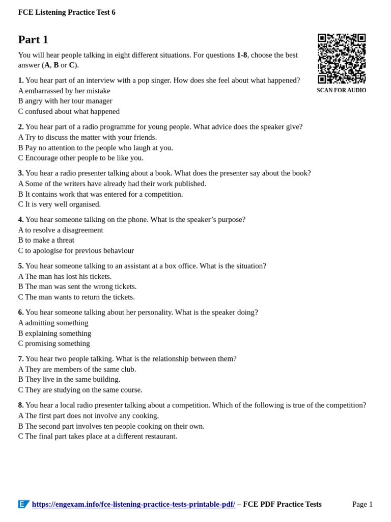 FCE Listening Test 6 Overview | PDF