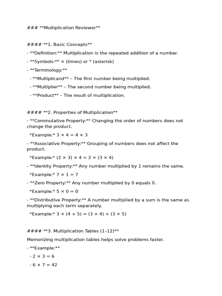 Multiplication Pdf