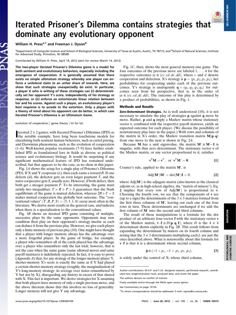 Dominant Strategies in Iterated Prisoner's Dilemma | PDF | Matrix ...