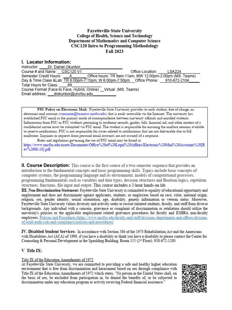 CSC120-V1+fall+2023+syllabus | PDF | Parameter (Computer Programming ...