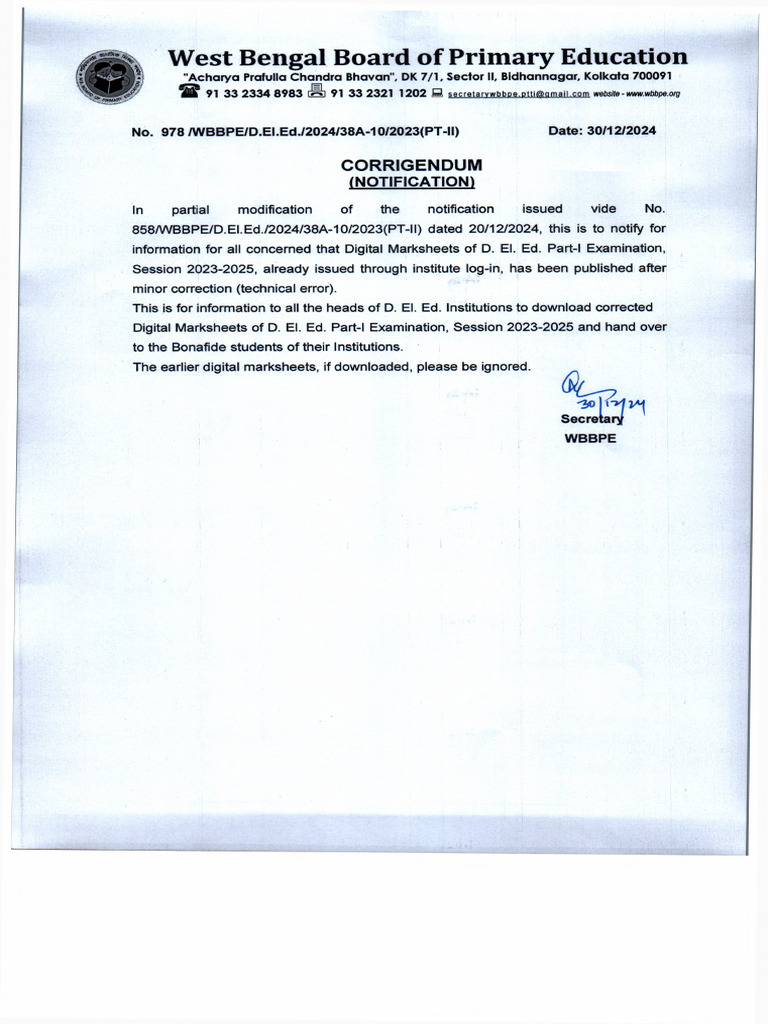 CORRIGENDUM NOTIFICATION Session-2023-2025 | PDF