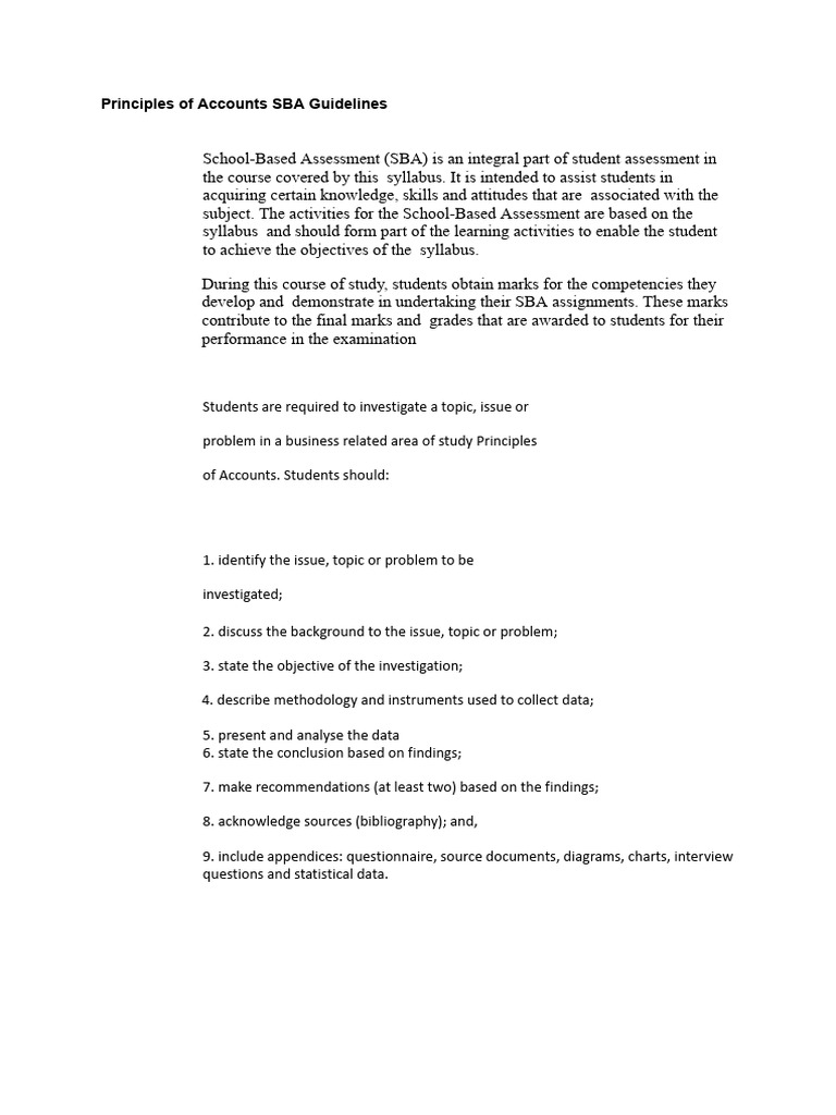 Principles of Accounts SBA Guidelines | PDF | Methodology