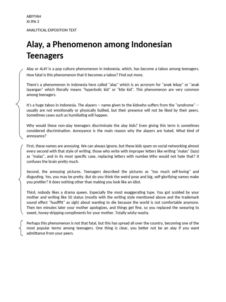 Analytical Exposition Text Alay A Phenom | PDF