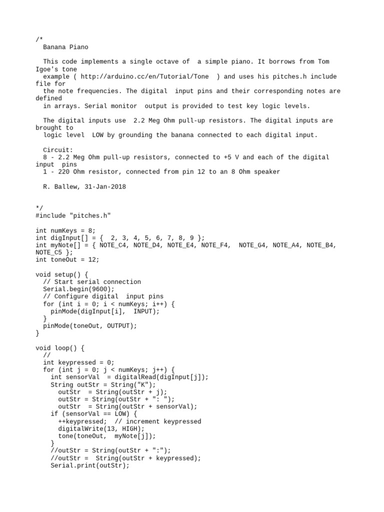 Arduino Banana Piano Code Example | PDF