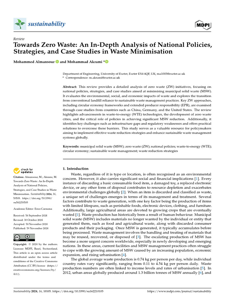 Sustainability 16 10105 v2 | PDF | Waste | Municipal Solid Waste