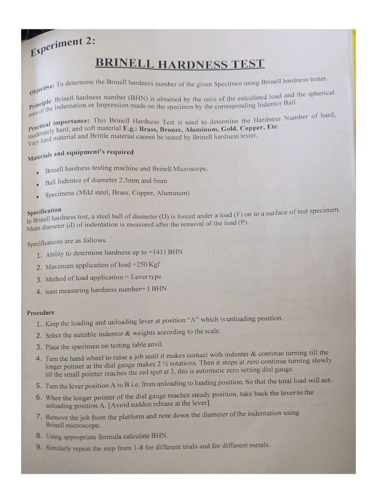 Brinell Hardness Test Procedure Guide | PDF | Hardness | Materials Science