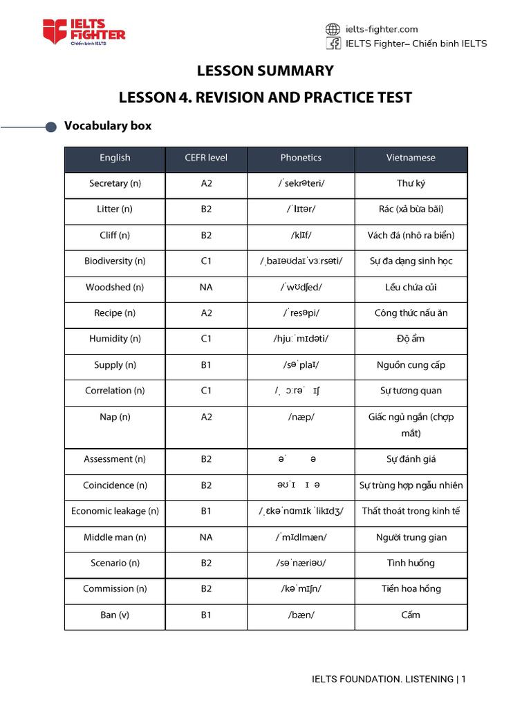 (Fighter 4) LS - Listening - Lesson 4. Revision & Practice Test | PDF