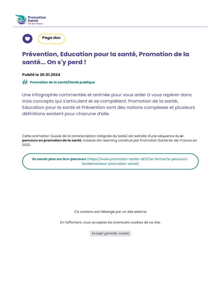 Comprendre prévention et promotion santé | PDF | Promotion de la santé ...