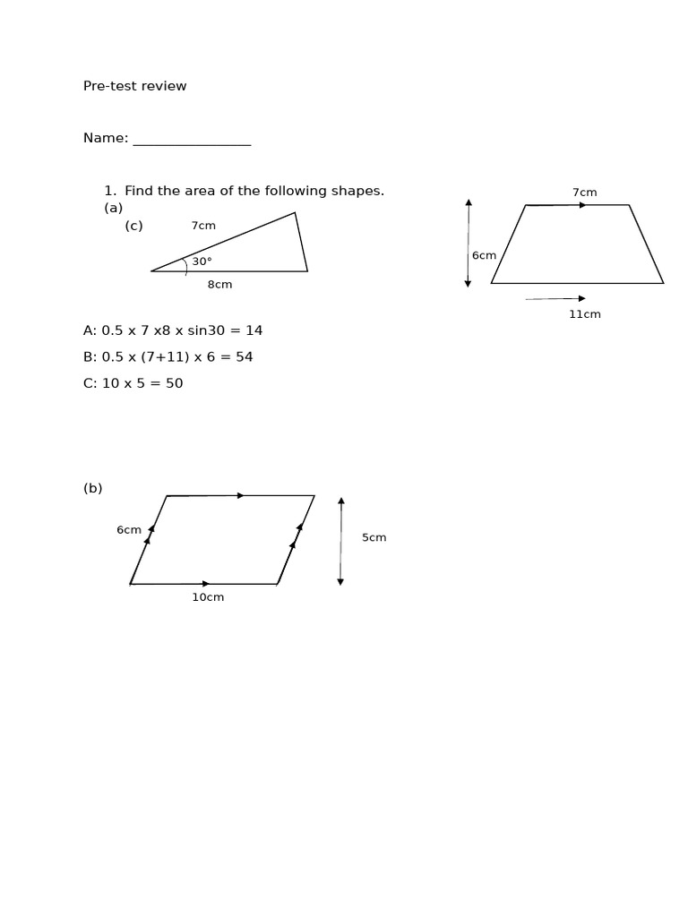 Geometry Pre-Test Review Guide | PDF