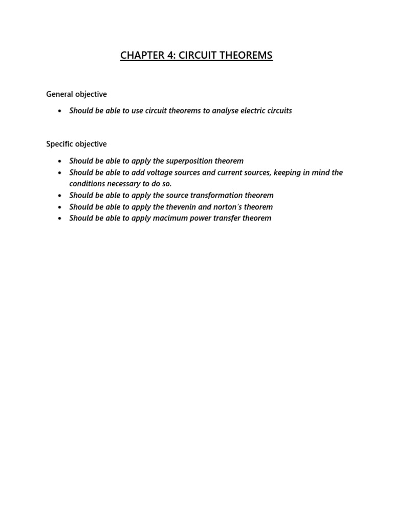 Circuit Theorems for Electric Analysis | PDF | Electrical Network ...