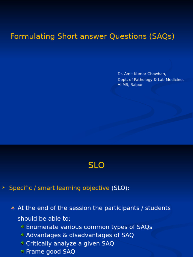 Types and Structure of SAQs | PDF | Multiple Choice | Question
