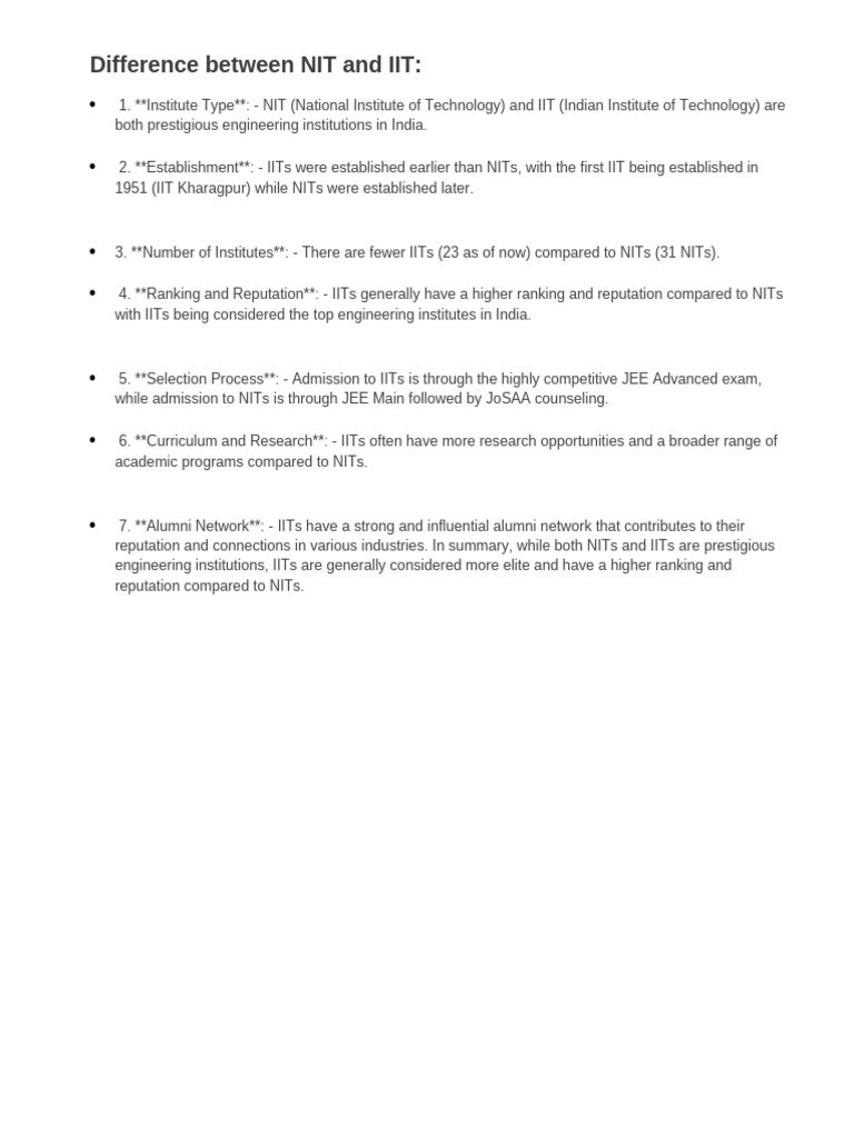 NIT vs IIT: Key Differences Explained | PDF