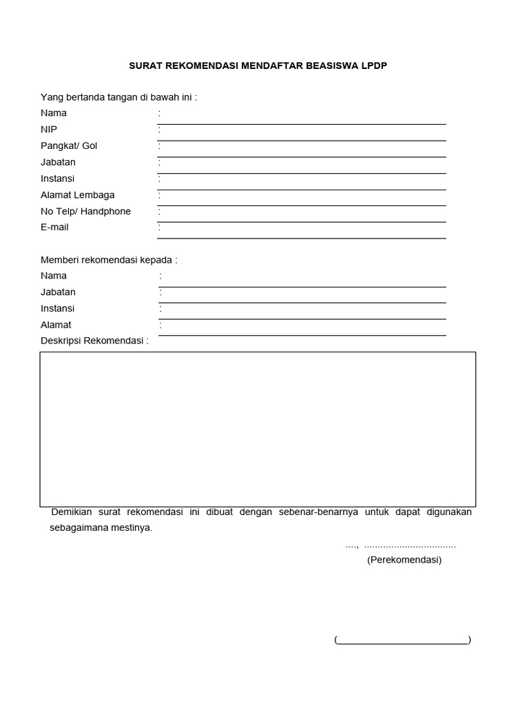 Contoh Surat Rekomendasi | PDF