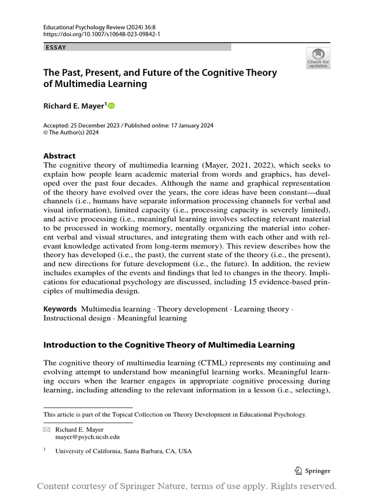 Evolution of Cognitive Multimedia Learning | PDF | Learning ...
