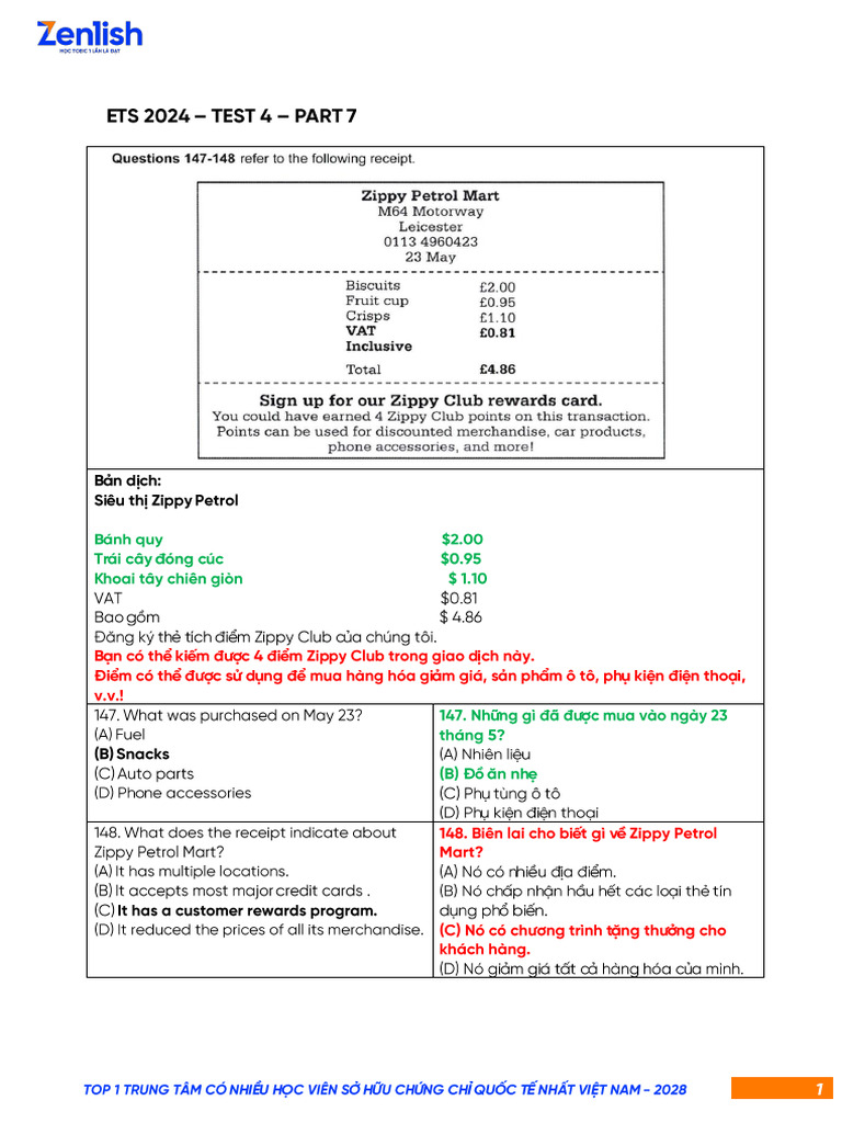 Lesson 16 (New) Giải Chi Tiết Part 7 Test 4 Ets 2024 Rc | PDF