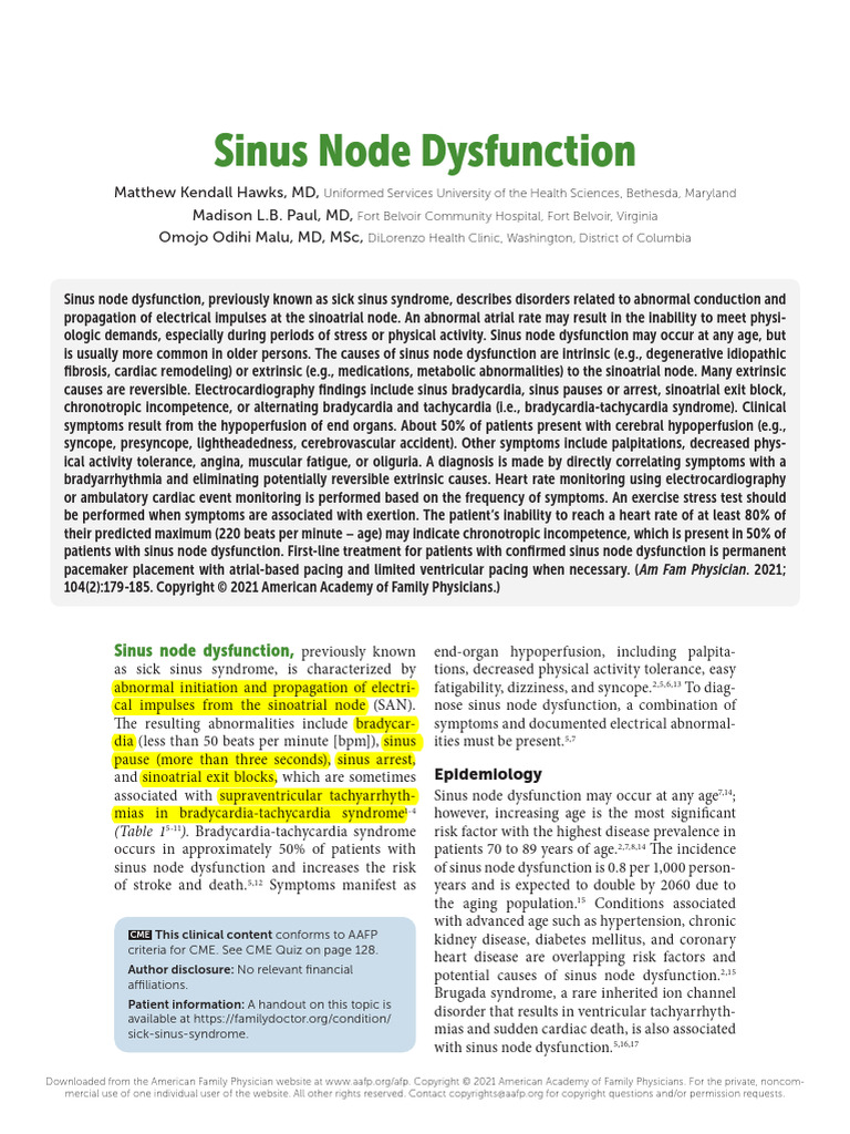 Sinus Node Dysfunction: Matthew Kendall Hawks, MD, Madison L.B. Paul ...