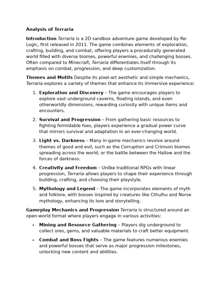 Exploring Themes in Terraria | PDF | Gaming | Video Games