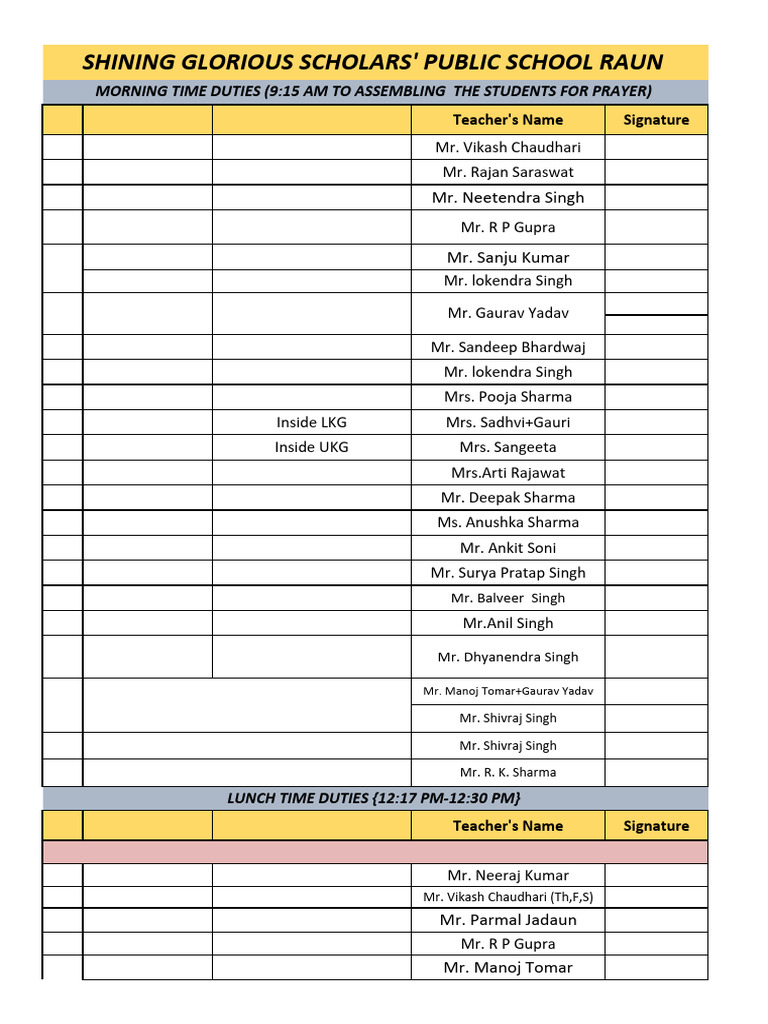 Teacher Duty Roster Overview | PDF