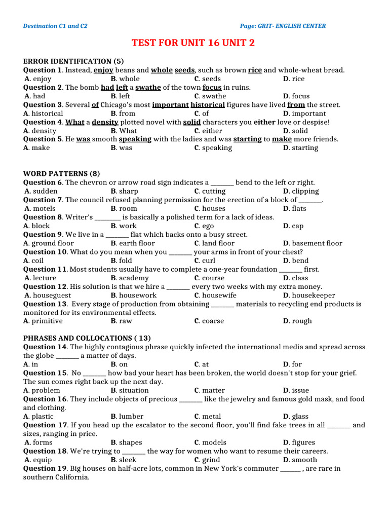 Project 1 Unit 2 Test Overview | PDF