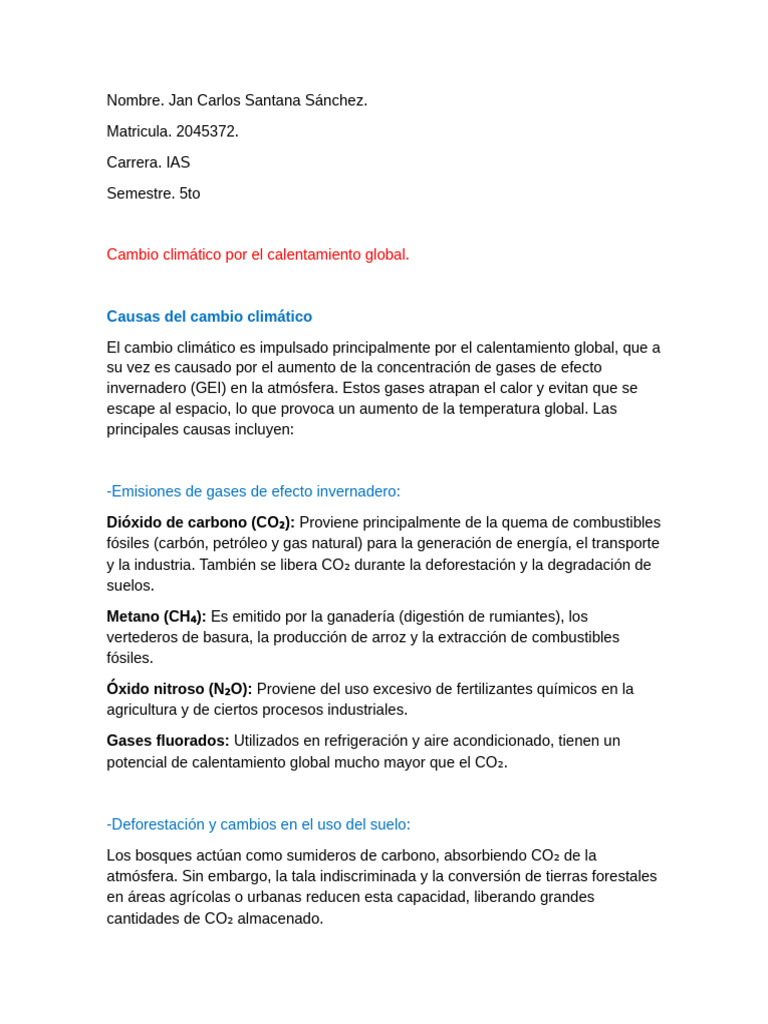 Causas y efectos del cambio climático | PDF | Gases de efecto ...