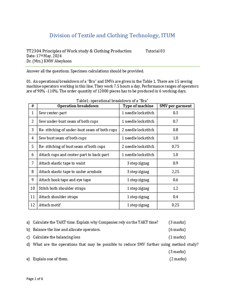 Sewing Line Layout and Balancing Analysis | PDF | Seam (Sewing) | Sewing