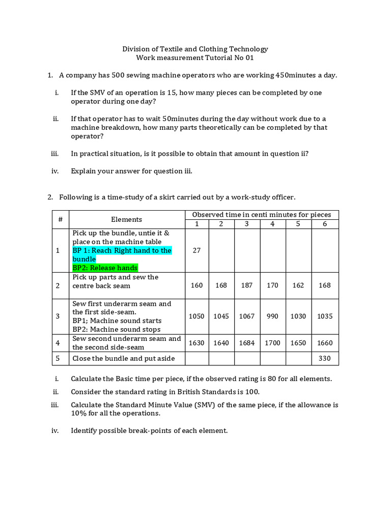 Work Measurement in Textile Industry | PDF | Sewing | Seam (Sewing)