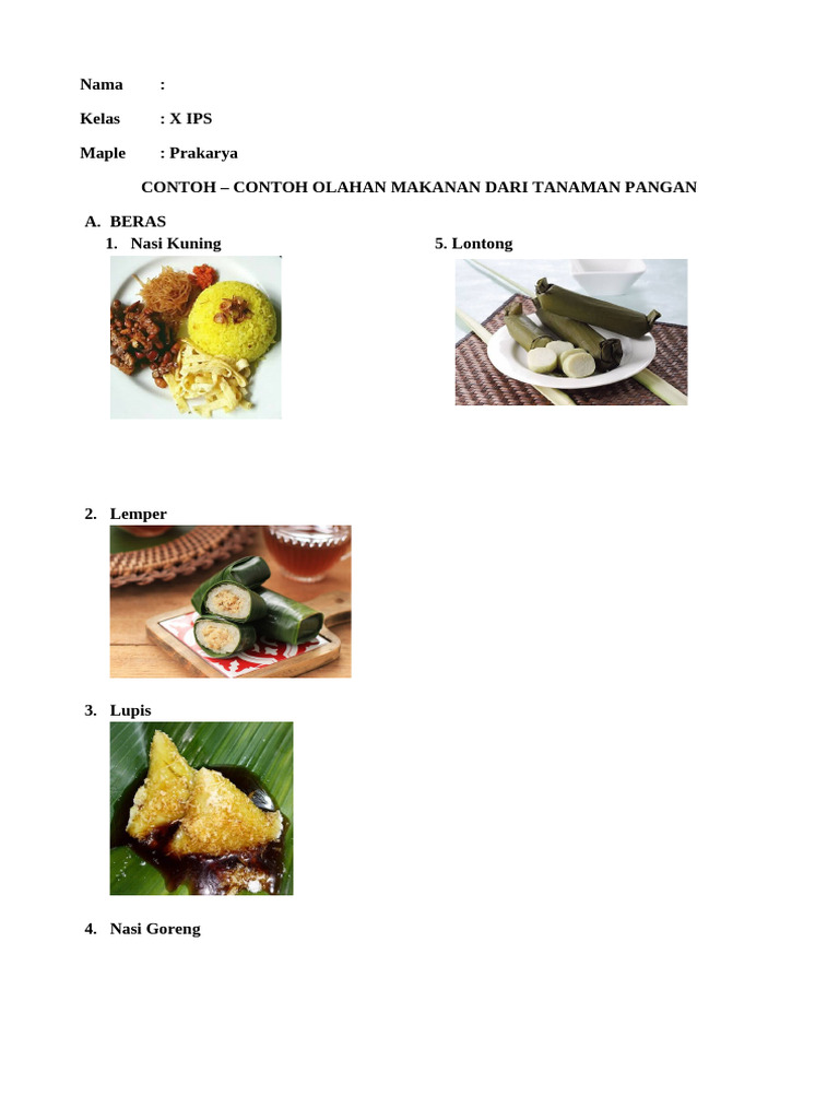 Contoh - Contoh Olahan Makanan Dari Tanaman Pangan | PDF