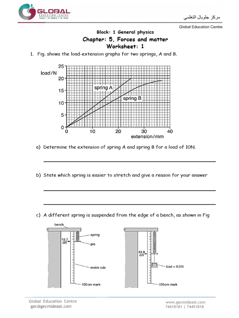 Forces and Hooke's Law Worksheet | PDF